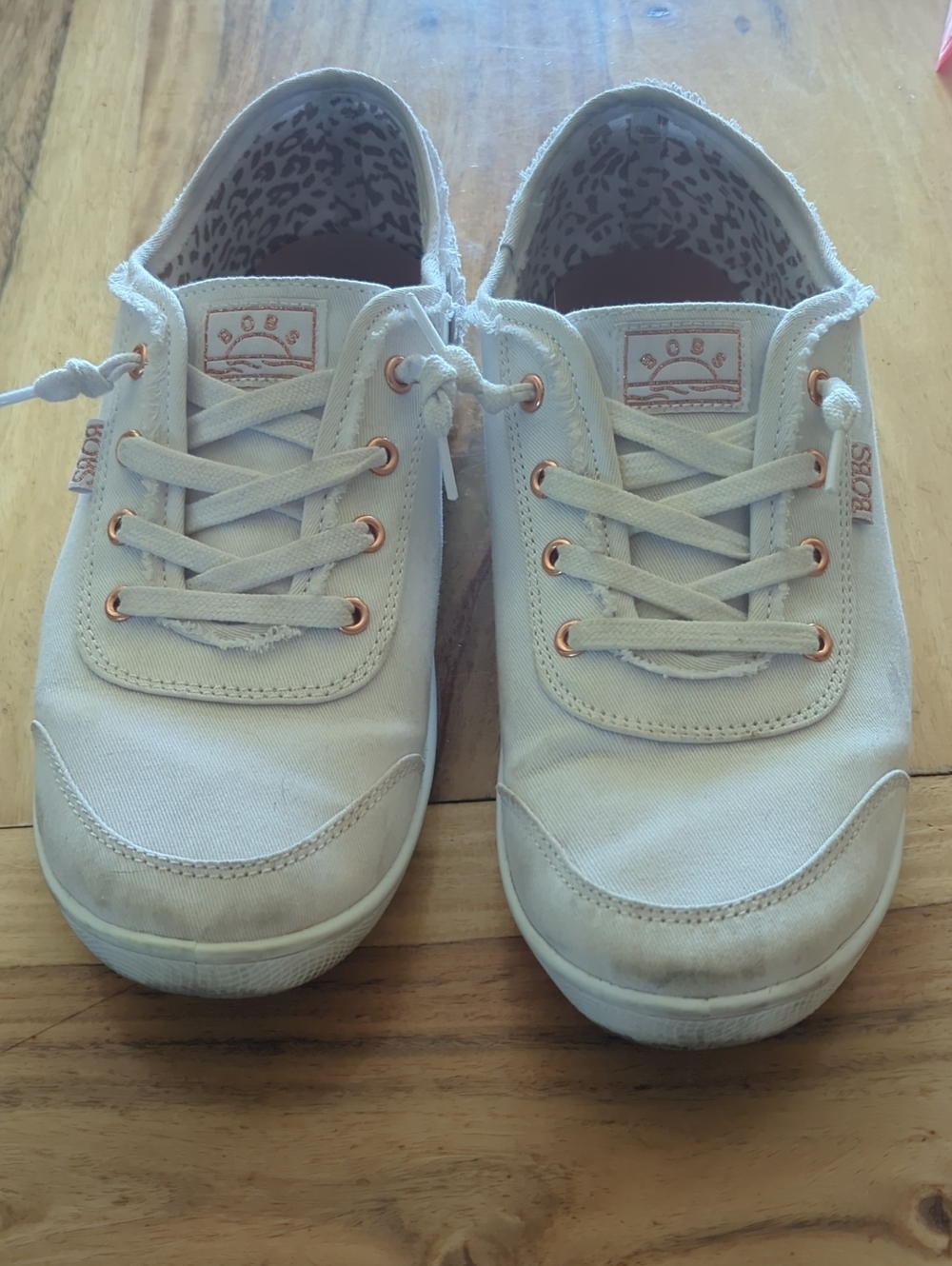 Skechers Kids Off-White Canvas Sneakers with Rose Gold Eyelets